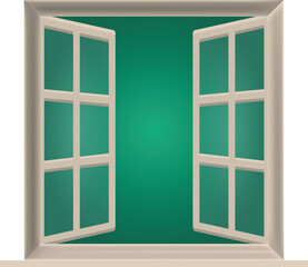Wooden Open Window Vector Illustration 