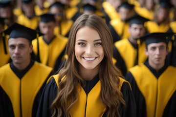Smiling young woman in graduation gowns
