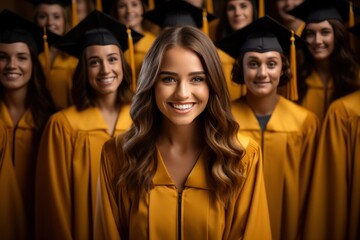 Obraz premium Smiling young woman in graduation gowns