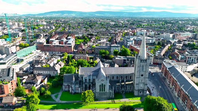 Aerial view of St Patrick's cathedral in Dublin, Ireland