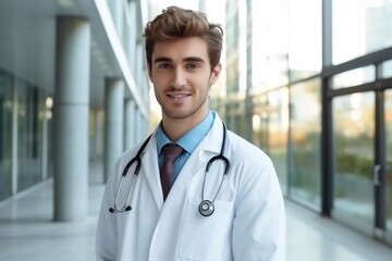 Young doctor student at the hospital. Generative AI