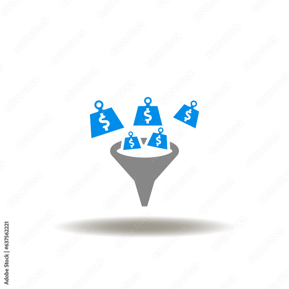 Poster vector illustration of funnel filtering of weigts debt. icon of debt collection and management.
