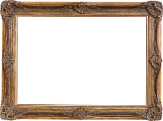 Old vintage picture frame on transparent background. wooden frame for the picture. PNG