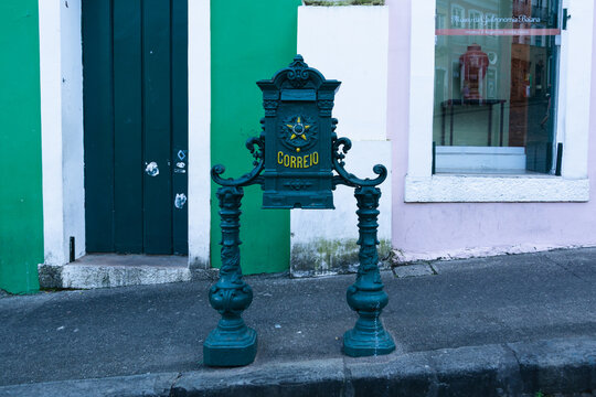 View of an old post office box in Pelourinho, Historic Center of the city of Salvador