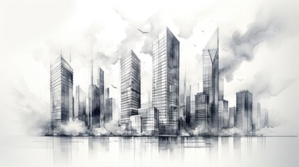 Fototapeta premium A black and white drawing of a city