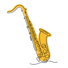 Saxophone musical instrument continuous line colourful vector illustration