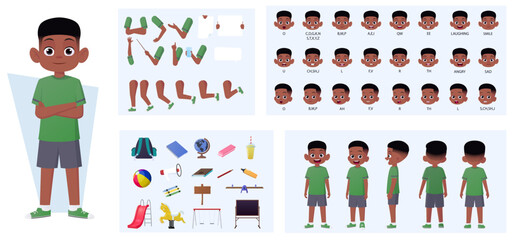 African American Boy Character Creation with Gestures, Facial Expressions, and Different Poses