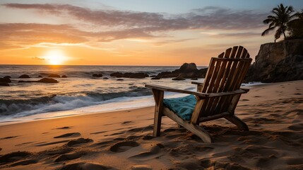 Chairs on the beach during sunset, generative ai