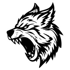 angry wolf logo print black and white style vector