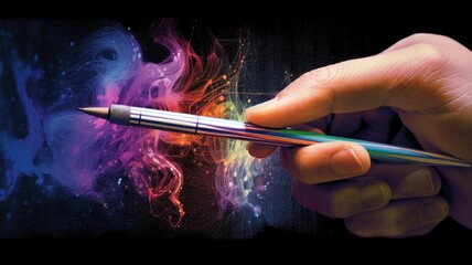 An artist's hand holding a stylus, illustrating the precision and creativity involved in digital graphic design