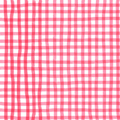 Red Gingham Check Hand Drawn Background