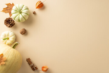Envision the autumn harvest concept through this elevated perspective. Ripe pumpkins and seasonal...