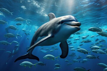 Fototapeta premium Dolphin swim in the blue sea in a picturesque place
