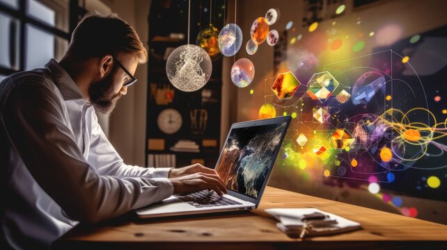 A person using a laptop to create and manage online advertisements, emphasizing the role of creativity and analytics in marketing