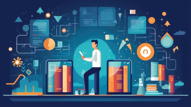 A learner accessing educational content on a tablet, emphasizing self-paced learning and educational resources