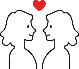 Lesbian female romantic relationships with heart.
