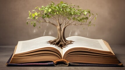 an open book from which the tree of knowledge grows, the concept of the development of the education system