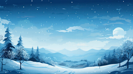 Fototapeta premium Winter landscape shape in blue tone, AI Generated
