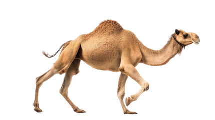an Arabian or dromedary camel, walking in an Animal-themed, illustration in a PNG, cutout, and isolated. Generative ai