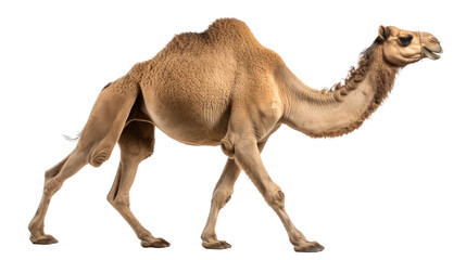 an Arabian or dromedary camel, walking in an Animal-themed, illustration in a PNG, cutout, and isolated. Generative ai