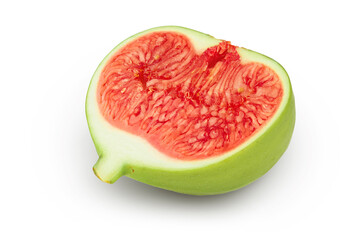 Ripe green fig fruit half isolated on white background with full depth of field