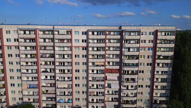 Marvelous aerial view flight drone Berlin Marzahn panel system building housing