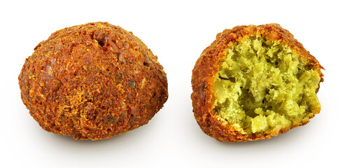 falafel ball with half isolated on a white background with full depth of field