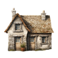 Fototapeta na wymiar a Stucco and Stone Cottage in a building-themed, illustration in a PNG, cutout, and isolated. Generative ai