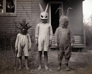 Kids wearing vintage Halloween costumes in the 1930’s - obrazy, fototapety, plakaty