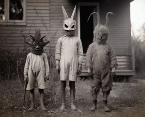 Printed kitchen splashbacks Retro Kids wearing vintage Halloween costumes in the 1930’s