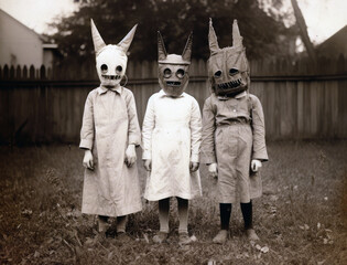 Kids wearing vintage Halloween costumes in the 1940’s