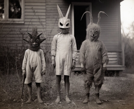 Fototapeta Kids wearing vintage Halloween costumes in the 1930’s