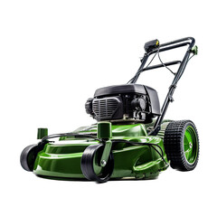 Fototapeta premium a Green lawnmower in a garden and landscaping-themed, photorealistic illustration in a transparent PNG, cutout, and isolated. Generative ai