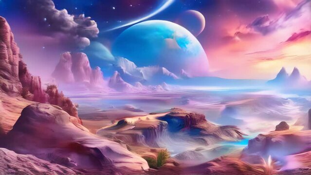 An otherworldly landscape with majestic mountains