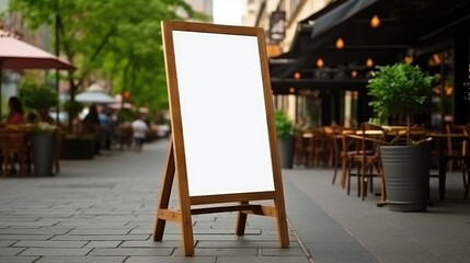 Blank restaurant shop sign or menu boards near the entrance to restaurant. Cafe menu on the street. Generative AI