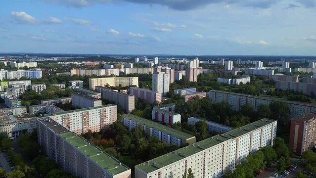 Beautiful aerial view flight drone Berlin Marzahn panel system building housing