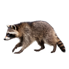 Obraz premium a raccoon walking/running, side view in a Nature-themed, illustration in a PNG, cutout, and isolated. Generative AI
