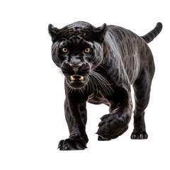 Naklejka na ściany i meble a Black Jaguar, forward aggressive action, full body, 3/4 view, in a Nature-themed, illustration in a PNG, cutout, and isolated. Generative AI