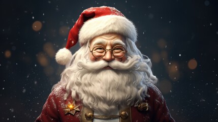 A close up of a santa clause wearing glasses