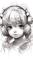 Fototapeta premium A drawing of a girl with headphones on