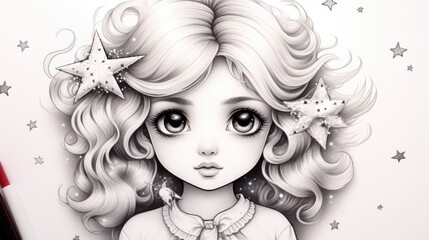 A drawing of a girl with a star in her hair