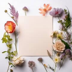Blank greeting card mockup on concrete background