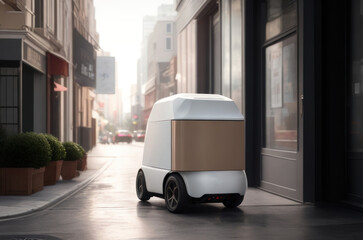 Illustration a robot delivery system concept without humans in the future.Generative AI