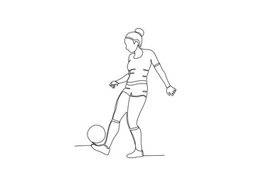 A woman enters a football competition. Women's world cup one-line drawing