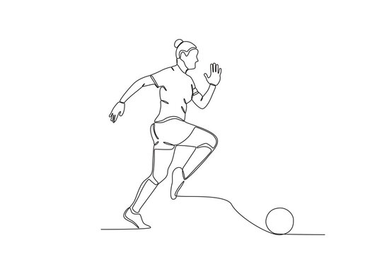 A woman chased the ball in front of her. Women's world cup one-line drawing