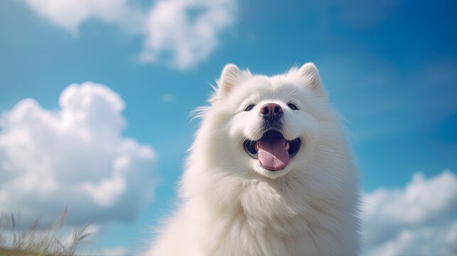 White dog breed Samoyed. AI generation