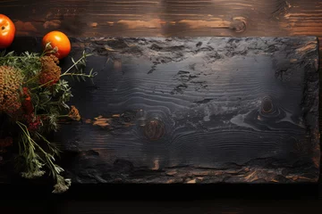 Fototapete Brennholz Textur Smoking wood plank background. Burned wooden grunge mock up