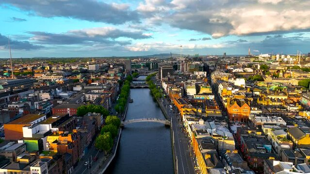Aerial view of Dublin and river Liffey in summer, Ireland