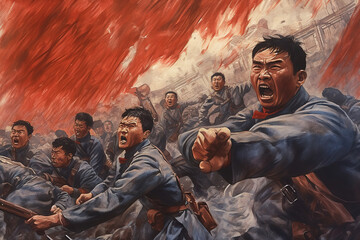 A painting of China in the style of dynamic and action-packed revolution. Generative AI.