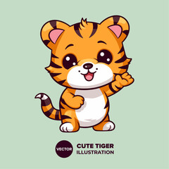 Obraz na płótnie Canvas Charming Tiger Waves Hello: Icon Illustration Vector in Flat Cartoon Style, Perfect for Poster, Card, Decoration, and Print
